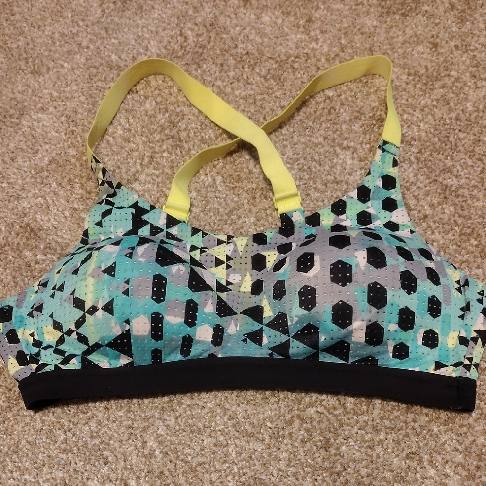 Black/Green Yellow Strap Sports Bra with Racerback Design